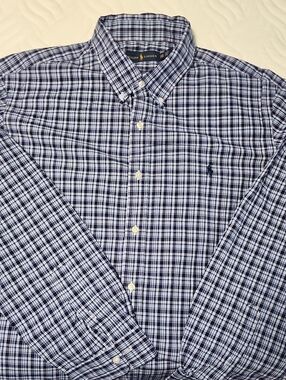 Ralph Lauren Navy and White Plaid Button-Down Shirt 2XL